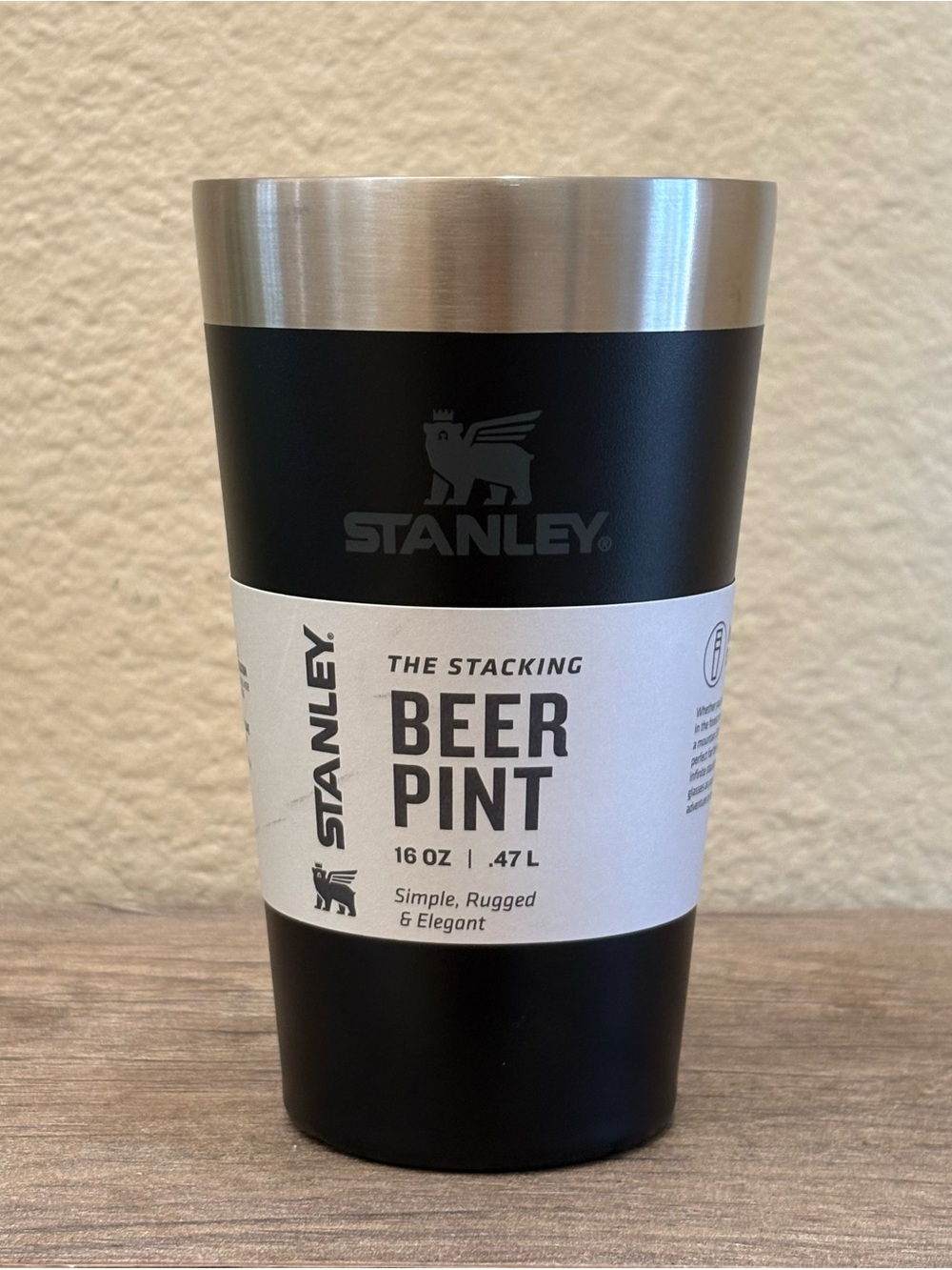 Stanley 16oz Matte Black Insulated Stacking Beer Pint Stainless Steel